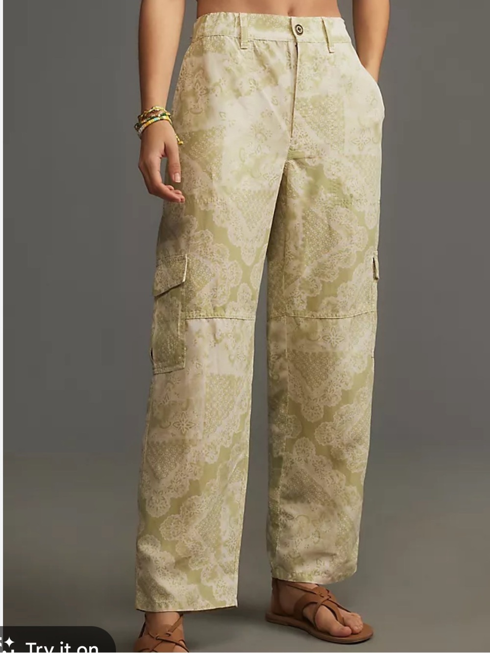 PILCRO ANTHROPOLOGIE WOMENS LINEN BLEND BEACH CARGO PANT GREEN XL